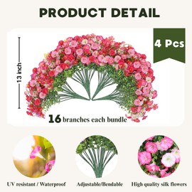 Artificial Flowers for Outdoor, Fake Flowers Faux Plants for Outside Indoor, 4PCS Spring Decor, Morning Glory Petunia UV Resistant, for Garden Porch Window Box Home Planters (Dark Pink&White Bulk)