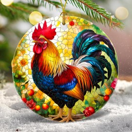 Christmas Tree Decorations Rooster Ornament, Colored Ceramic Christmas Tree Ornaments, Xmas Decorative Hanging Ornaments, Christmas Decor Indoor Home Holiday Party Gifts Rooster