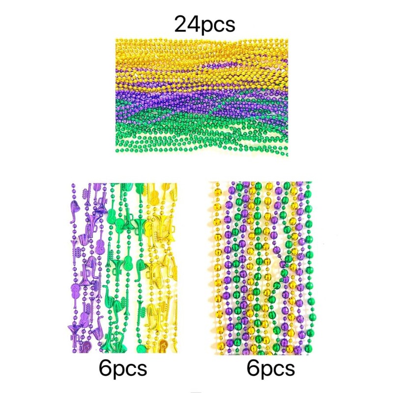 Afson 72 Pcs Mardi Gras Bead Necklaces Bulk Gold Purple