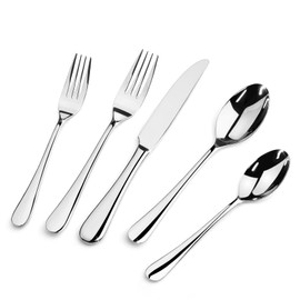 SilouC Silverware Set, 30-Piece Flatware Cutlery Set Service for 6, Modern Heavy Duty Design, 18/10 Stainless Steel Utensils, Dishwasher Safe