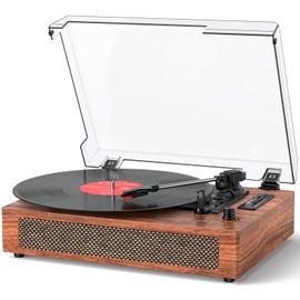 Vinyl Record Player Vintage Turntable with Built-in Stereo Speakers, Bluetooth, USB Recording & Playback, 3-Speed Belt Drive Turntable for Vinyl Records, AUX,RCA Ouptut -Retro Wood