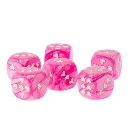WeLoveDice - Dice Pink with White Hearts - Made in Germany - Pack of 6
