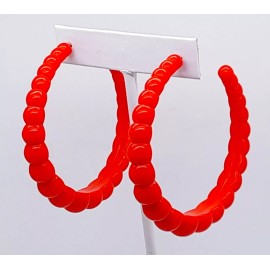 Unbranded Wide hoop plastic beaded texture post red color hoops acrylic 2 inch earrings