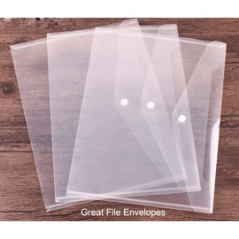12pcs File Envelopes Clear White Document Poly Envelope Folders Plastic Transparent Project Envelope Folders with Snap Button Closure A4 Letter Size