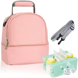 Hielera para Leche Materna,Bolsa Enfriador de Leche Materna de Doble Capa con 2 paquete de hielo,Bolsa Enfriadora de Transporte de Leche Materna de impermeable,Adecuado para Viaje y Trabajo (Rosa)