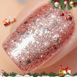 YTD Likomey Gel Nail Polish,15ml Rose Gold Glitter UV Nails Gel,Christmas Winter Shiny Sparkly Salon Home Manicure Pink Shimmer Flakes UV Manicure Nail Art Varnish,SF439