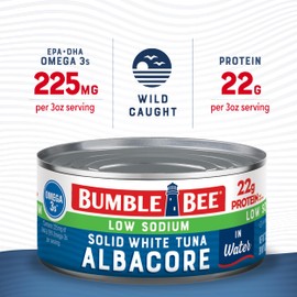 Bumble Bee Low Sodium Solid White Albacore Tuna in Water, 12 oz Can (Pack of 12) - Wild Caught Tuna - 22g Protein per Serving, High in Omega-3s - Non-GMO Project Verified, Gluten Free, Kosher