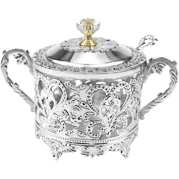 Unbranded Sugar Bowl with Lid and Spoon Silver Iron &