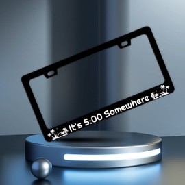 It's 5:00 Somewhere License Plate Frame Hawaii Palm Trees License Plate Frames Personalise Stainless Steel Funny Design Compatible with Standard License Plate Holder for USA Canada 6 X 12 with Screws