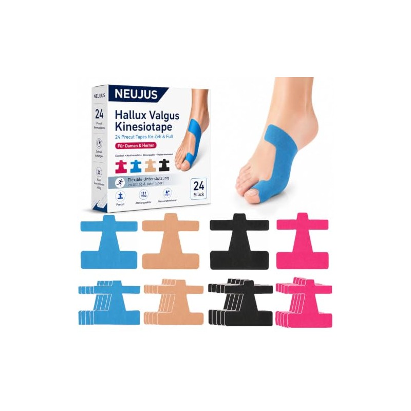 Neujus Hallux Valgus Kinesiotape - 24 Precut Elastic Sports Tape