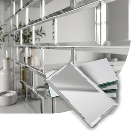 SODI MOSAIC 40-Pack Real Glass Mirror Subway Tiles, 3"x6" Beveled Peel and Stick Backsplash for Kitchen, 5mm Heat-Resistant DIY Wall Tiles (5 Sq. Ft.)