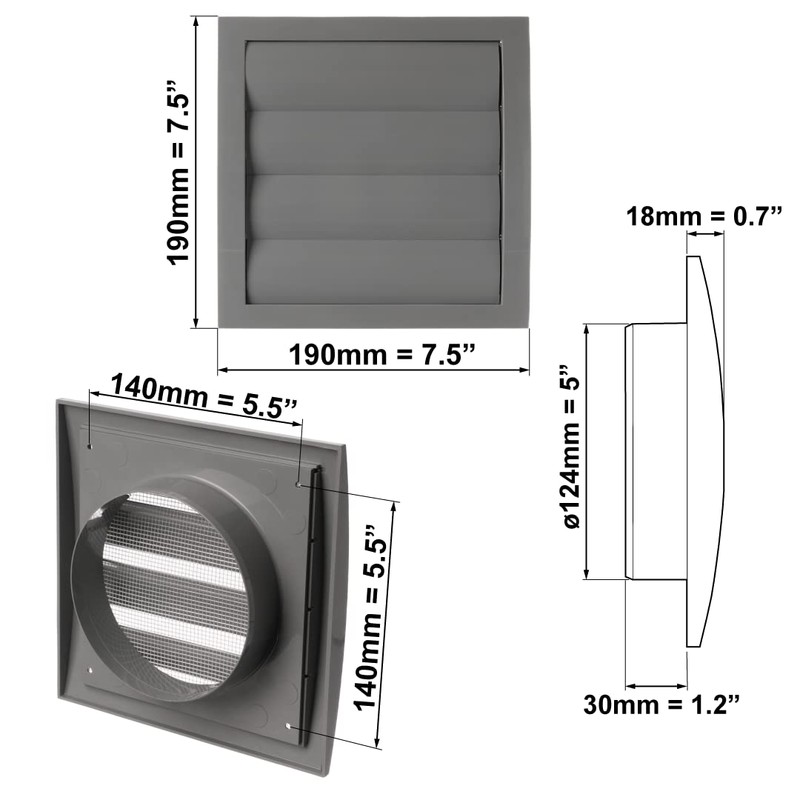 Ø 125mm / 5 inch Gravity Grille - Ducting Air