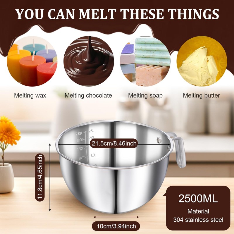 wutfuooo 304 Stainless Steel Double Boiler Set - 2.6QT Melting