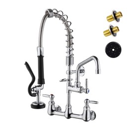 AGAHPAY Commercial Sink Faucet with Sprayer Wall Mount Kitchen Faucet 8 Inch Center 21" Height with Thickened Hose 8 Inch Stainless Steel Spout Commercial Sink Faucet