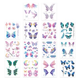14 Tattoo Stickers, Butterfly Tattoo Stickers, Female Watercolor Tattoo Stickers, Glitter Simulation Tattoo Stickers, Waterproof Temporary Tattoos, Party Carnival Facial Makeup
