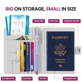 Passport Holder for Travel Essentials, RFID Blocking Leather Cover Wallet with Magnetic Closure, Aesthetic & Cute Passport Book Case for Women and Men - Floral