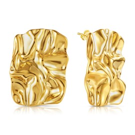 ALEXCRAFT Drop Chunky Gold Earrings for Women Statement 14K Large Rectangle Stud Earrings Everyday Jewelry