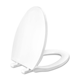 WSSROGY Toilet seat Elongated with Slow Close Hinges, Four Bumpers Never Loosen and Easily Remove, Two Sets of Parts, Plastic, White