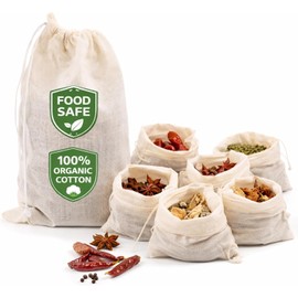 Organic Cotton Spice Bags with Drawstring – 30 Pcs Reusable Muslin Tea Bags for Cooking, Soup, Herbs & Loose Leaf Tea – Cheesecloth Straining Pouches, 3x4 Inch