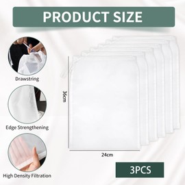 Nut Milk Bag, Straining Cloth, Reusable, Nylon Cheesecloth, Organic Washable Filter Bag with Drawstring, for Nut Milk, Fine Mesh Straining Cloth, Filter Cloth (3 Pieces, 100 Mesh Per Inch, 20 × 30 cm)