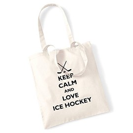 Keep calm and love ice hockey tote bag