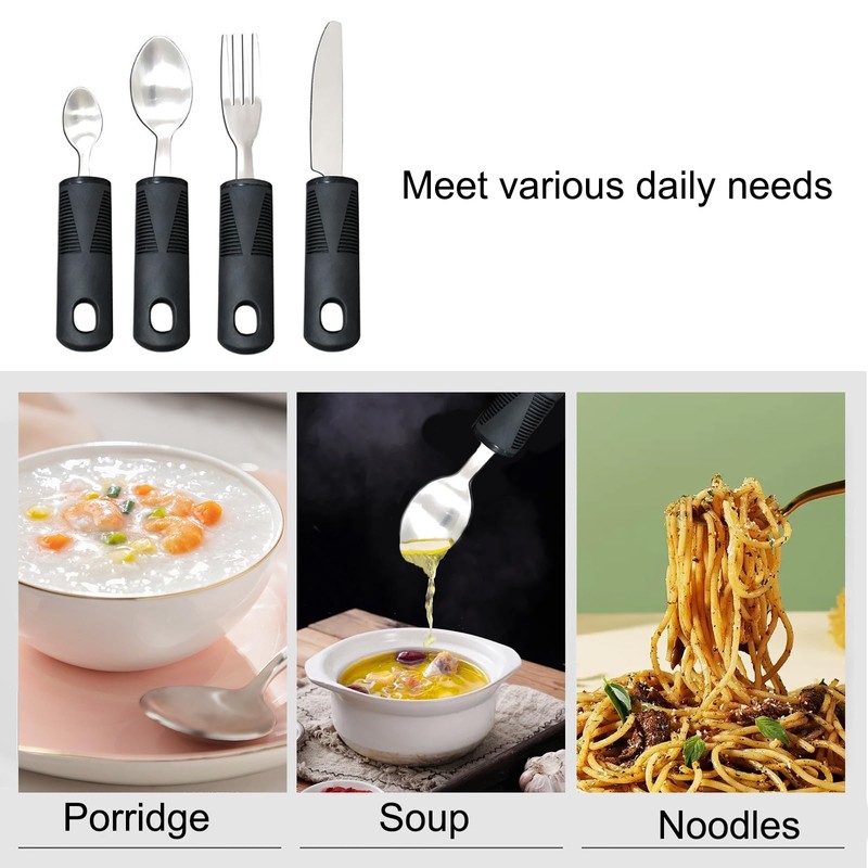 HAPPOW 4Pcs Wide Handled Easy Grip Cutlery Set,Easy Grip Cutlery