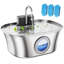 Wireless Cat Water Fountain - 108oz/3.2L Battery Operated Pet Water Fountain Stainless Steel, Automatic Cordless Cat Water Fountain Water Dispenser for Indoor Cats & Dogs & Small Animals