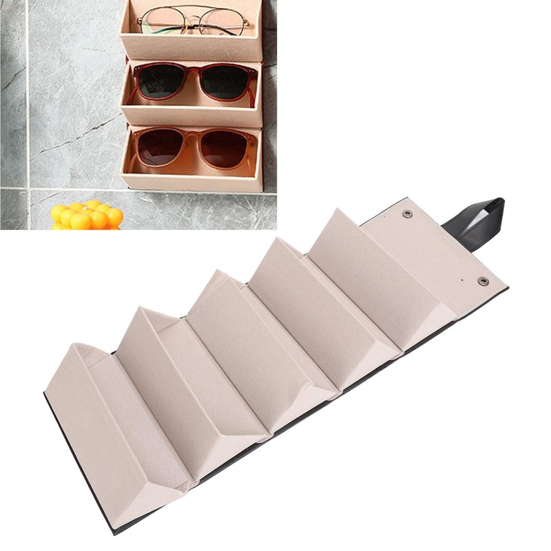 5 Slot Eyeglasses Storage Case Black Folding Multi Compartment Sunglass