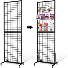 NectaCol Grid Wall Panels, 2 Packs 2'x 6' Gridwall Panels Tower with T-Base, Black Wire Grid Wall Display Rack, Craft Show Display Rack, Art Gridwall Display Stand