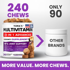 Dog Multivitamin Chewable with Glucosamine - 240 Treats - Dog Vitamins and Supplements - Senior & Puppy Multivitamin for Dogs - Hip & Joint Support - Immune Health, Skin, Heart, Digestion, Probiotics