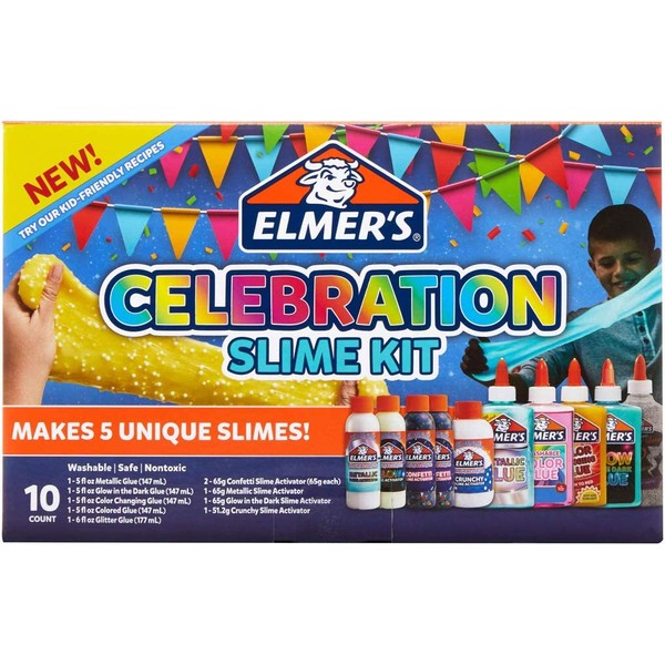 Elmer’s Celebration Slime Kit, Slime Supplies Include Assorted Magical Liquid Slime Activators and Assorted Liquid Glues, 10 Count