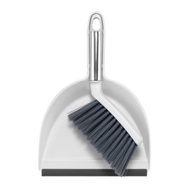 NACENA Mini Broom and Dustpan Set, Small Dust Pan and Brush Set with Handle Dustpan Teeth for Cleaning Hair Suitable for Office Desks Drawers Sofas Pet Care Outdoor Camping, Grey & White