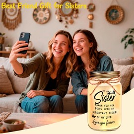 Rxyjlhjx Sisters Gifts from Sister - Decorative Mason Jar with Warm Glow, Unique Gifts for Sister, Birthday Christmas Thanksgiving Day Gift for Best Sisters