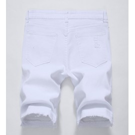 Enrica Mens Casual Ripped Destroyed Distressed Jeans Denim Shorts (42, Holes&white)