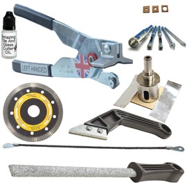 Left Handed Ceramic Tile Tool Kit 4 Porcelain Tile Drill Bits Hole Saw for Taps Saw Blade for Notches Grinder Tile Saw for Cutting Out Sockets Tile File for Trimming Edge Grout Rake for Cleaning Grout