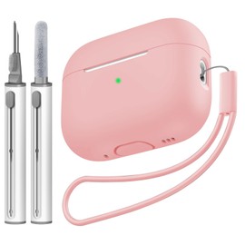 Tandoler Compatible with Airpods Pro 2 Case, Soft Silicone Skin Cover Protective Cases with Cleaner kit and Lanyard Compatible for AirPod Pro 2nd Generation, Front LED Visible-Light Pink