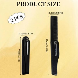 2PCS Folding Beard Combs for Men, Moustache Comb with Fine Teeth, Portable Folding Comb for Beard Grooming, Daily Use & Travel (Black)