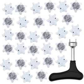 JIANGMU-30Pcs Golf Spikes Removal Tool Clamp Cleats Studs Replacement Plastic Comfort Durability with Removal Tool (30PCS&Wrench(White))
