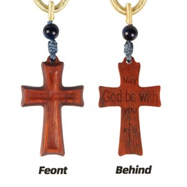 Red Cross Necklace With faith text Engraved on Wooden back, Gift for Men Women, Christian catholic Jesus cross pendant for Car mirror hanging and all holiday Gifts