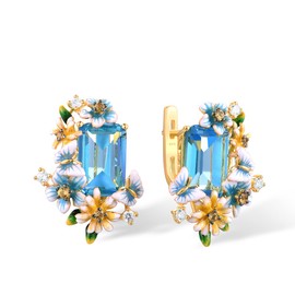 Santuzza 925 Sterling Silver Daisy Butterfly Earrings Blue Glass Enamel Flower Dangle Earrings for Women