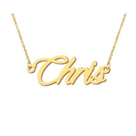 18k Gold Plated Chris Name Necklace for Womens Mens Stainless Steel Birthday Father Day Jewelry