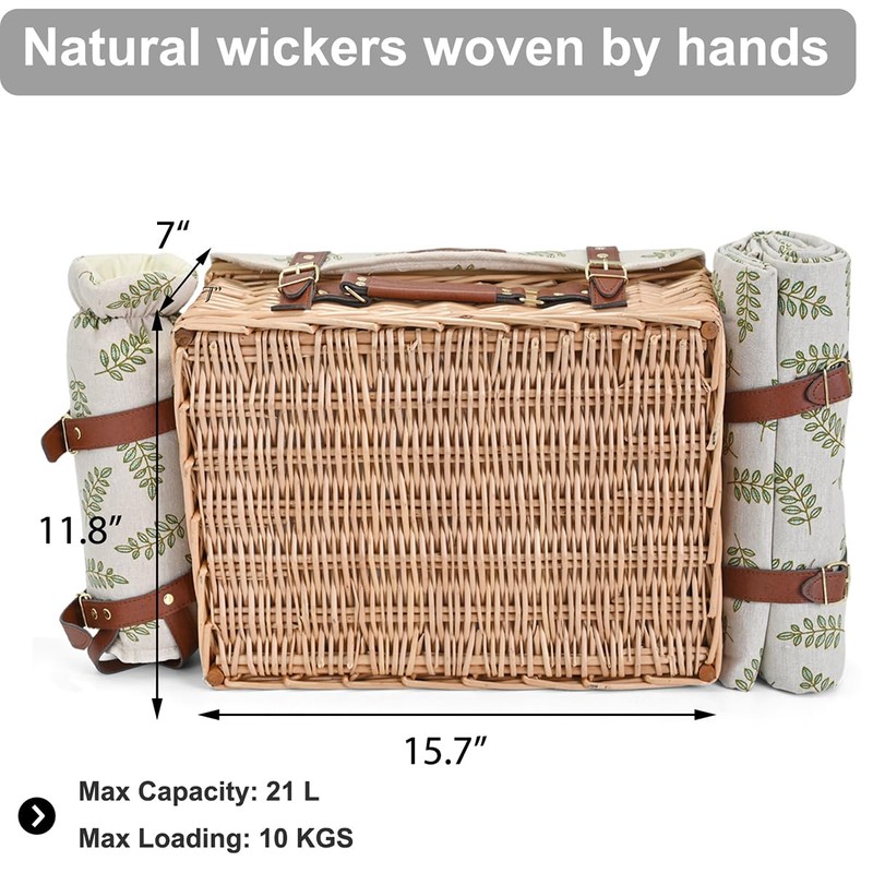 Multifunctional Wicker Picnic Basket Set for 4 with Blanket and