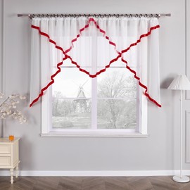 HongYa Kuvertstore Transparent Voile Curtain with Satin Ribbons, Ruffle Tape Curtain