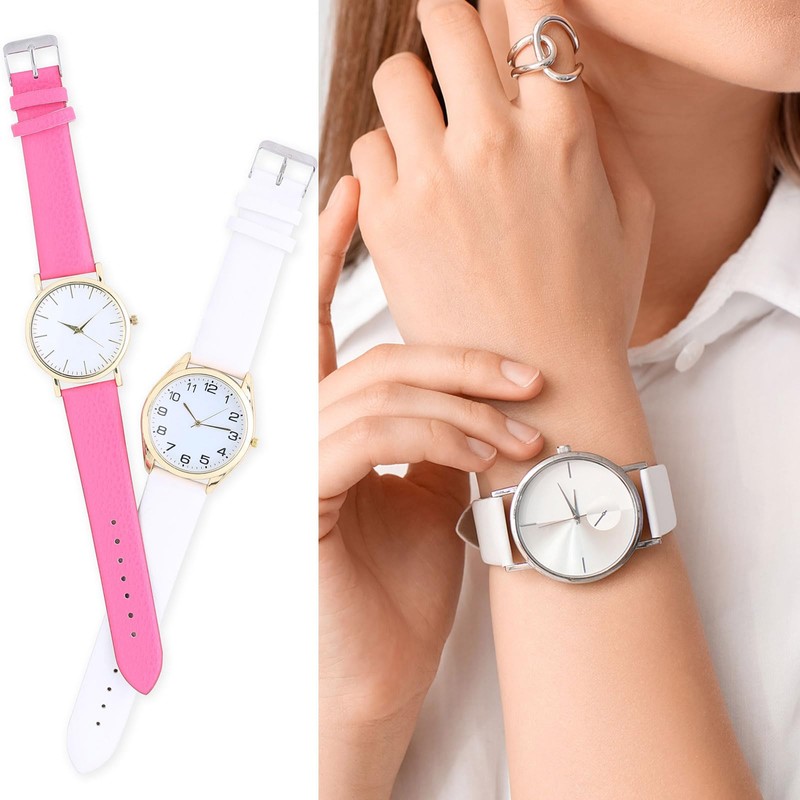 sourcing map Pink Genuine Leather Band 18mm Width, Flat Thin