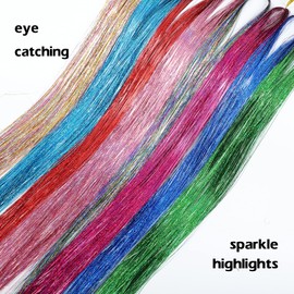 47 Inch Hair Tinsel Kit 13 Colors 2700 Strands Glitter Tinsel Hair Extensions Sparkly Tinsel Hair Strands with Tool (47 inch, 13 colors)
