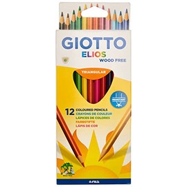 GIOTTO Elios Wood Free Colouring Pencils, 12 Assorted Colours, Ideal for Children & Schools