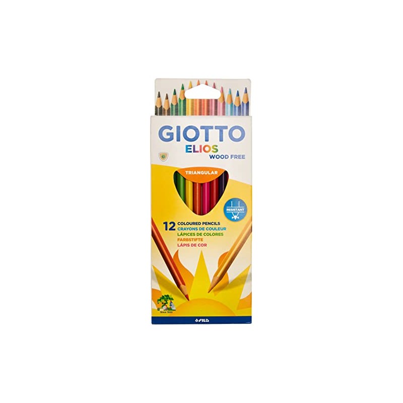 GIOTTO Elios Wood Free Colouring Pencils, 12 Assorted Colours, Ideal