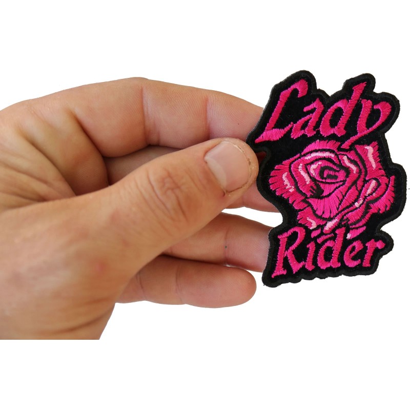 Ivamis Lady Rider Pink Rose Iron on Biker Patch -