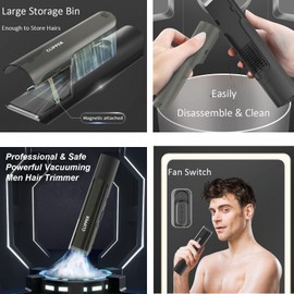 Favrison Hair Clippers for Men, Automatic Vacuum Professional Cordless Hair Clippers, Waterproof & USB Rechargeable Hair Cutting Kit Hair Trimmer with Magnetic Storage Bin