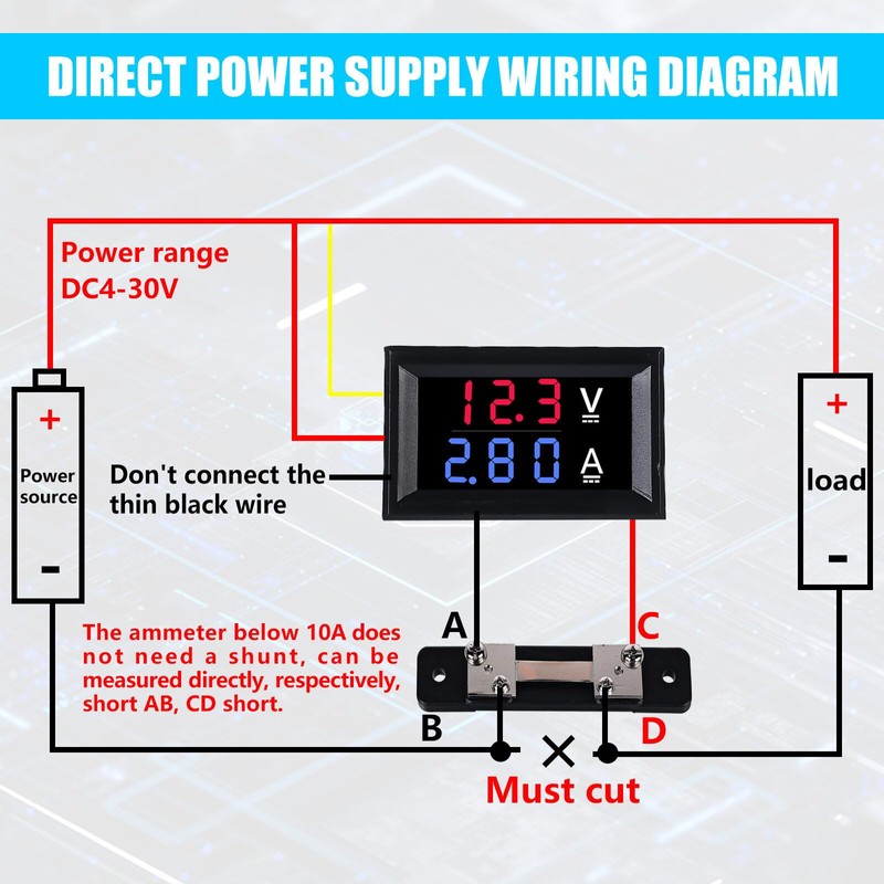 2-Pack 0.28 Inch LED Digital Voltmeter Ammeter: DC 0-100V 50A